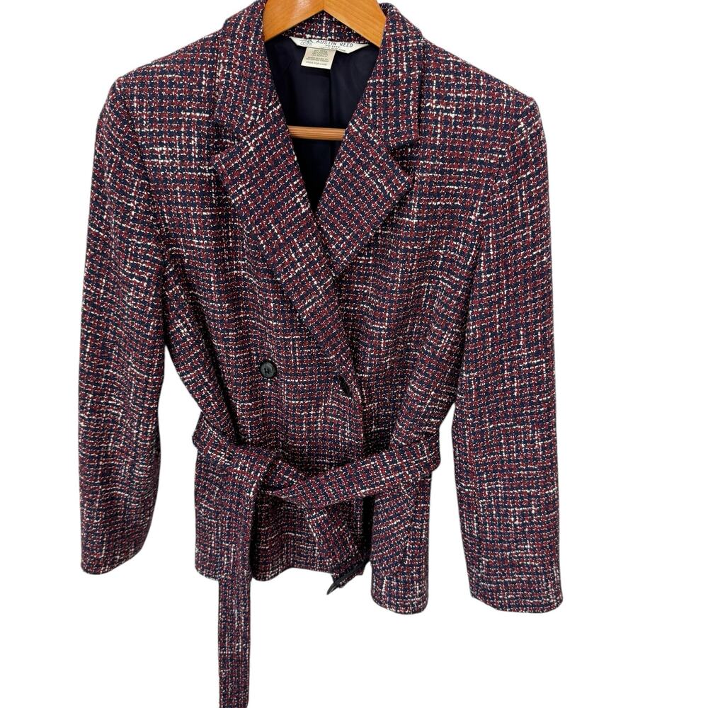 Vintage Autstin Reed Wool Tweed Belted Double Breasted Blazer Jacket Womens 8 P